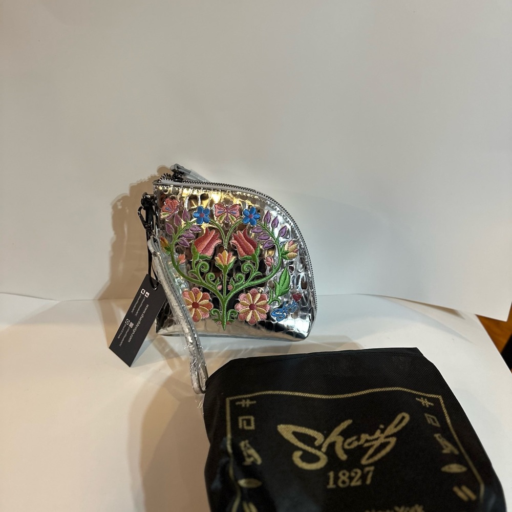 Sharif Silver Floral Clutch